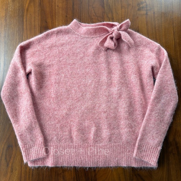 Sezane Zita Jumper Sweater Rosewood Pink Size Small Tie Neck Bow Detail - Picture 3 of 15